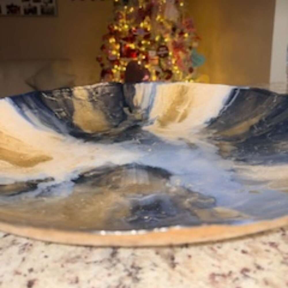 Artisan Blue & Gold Abstract Resin Decorative Bowl